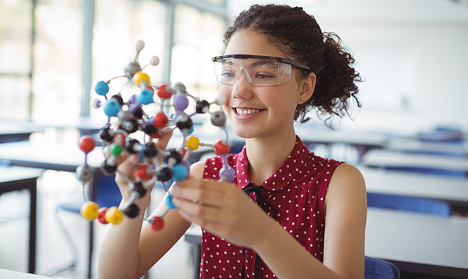 Girl with science model